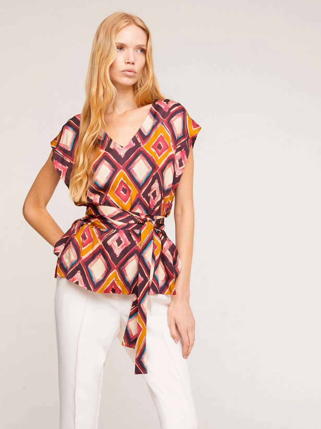 Camicie E Bluse*Motivi Blusa Con Cintura Fantasia A Rombi