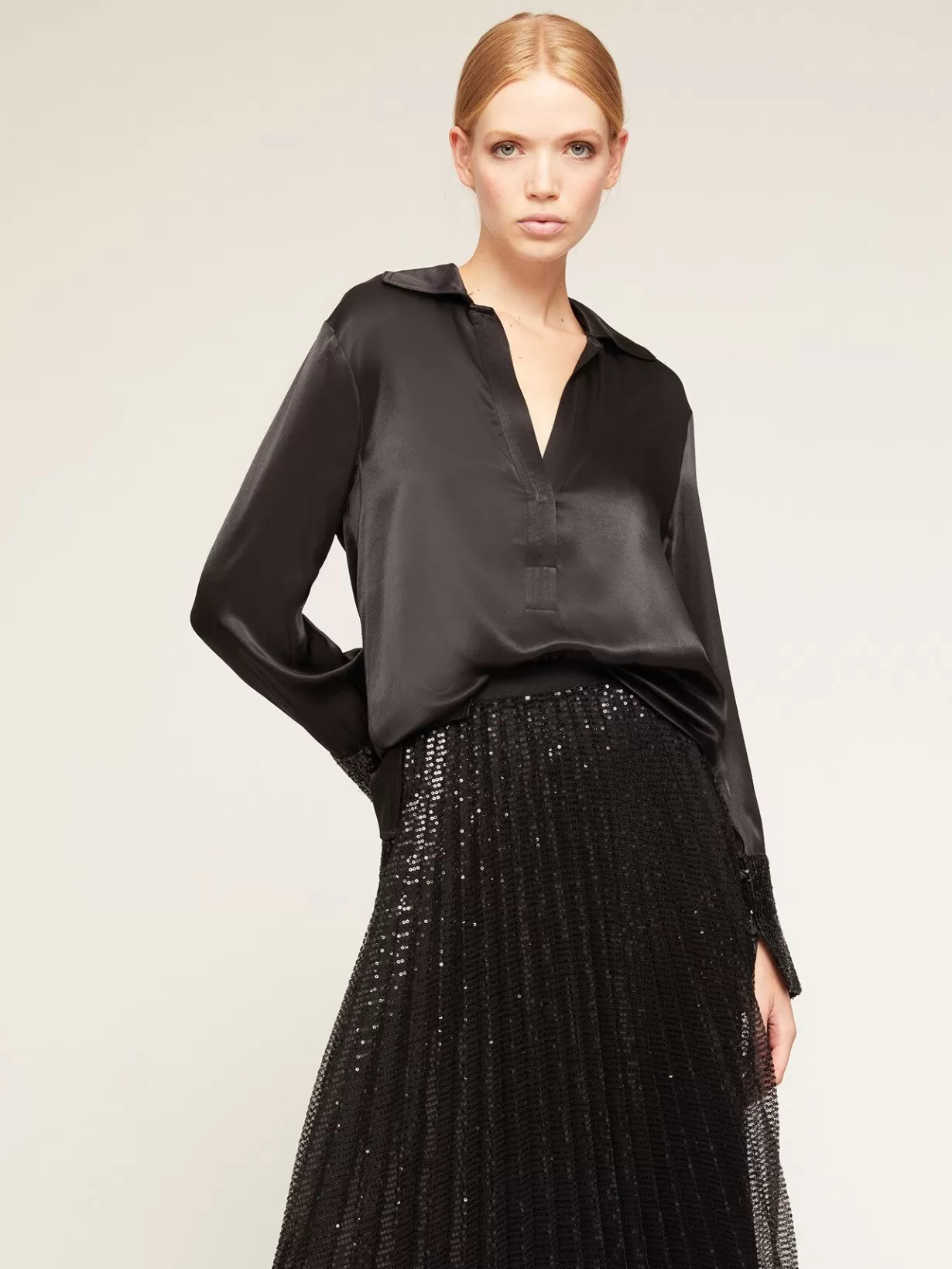 Abbigliamento*Motivi Blusa In Raso Con Polsini In Paillettes