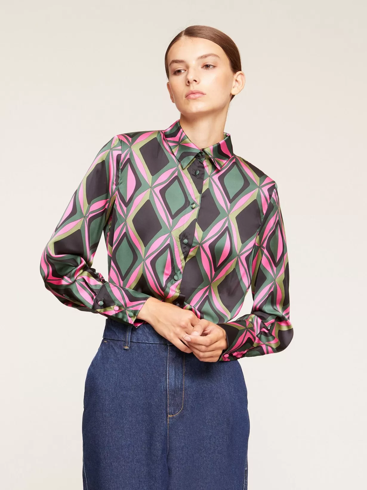 Camicie E Bluse*Motivi Camicia In Raso Fantasia Geometrica