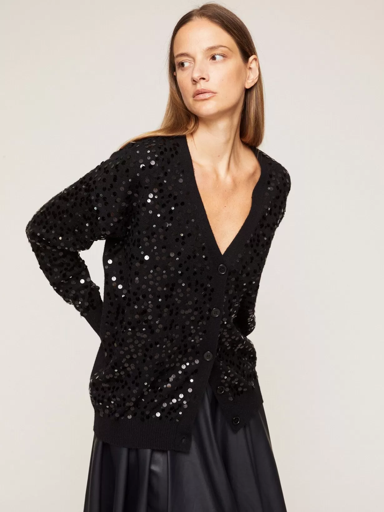 Abbigliamento*Motivi Cardigan In Maglia Con Ricamo Di Paillettes