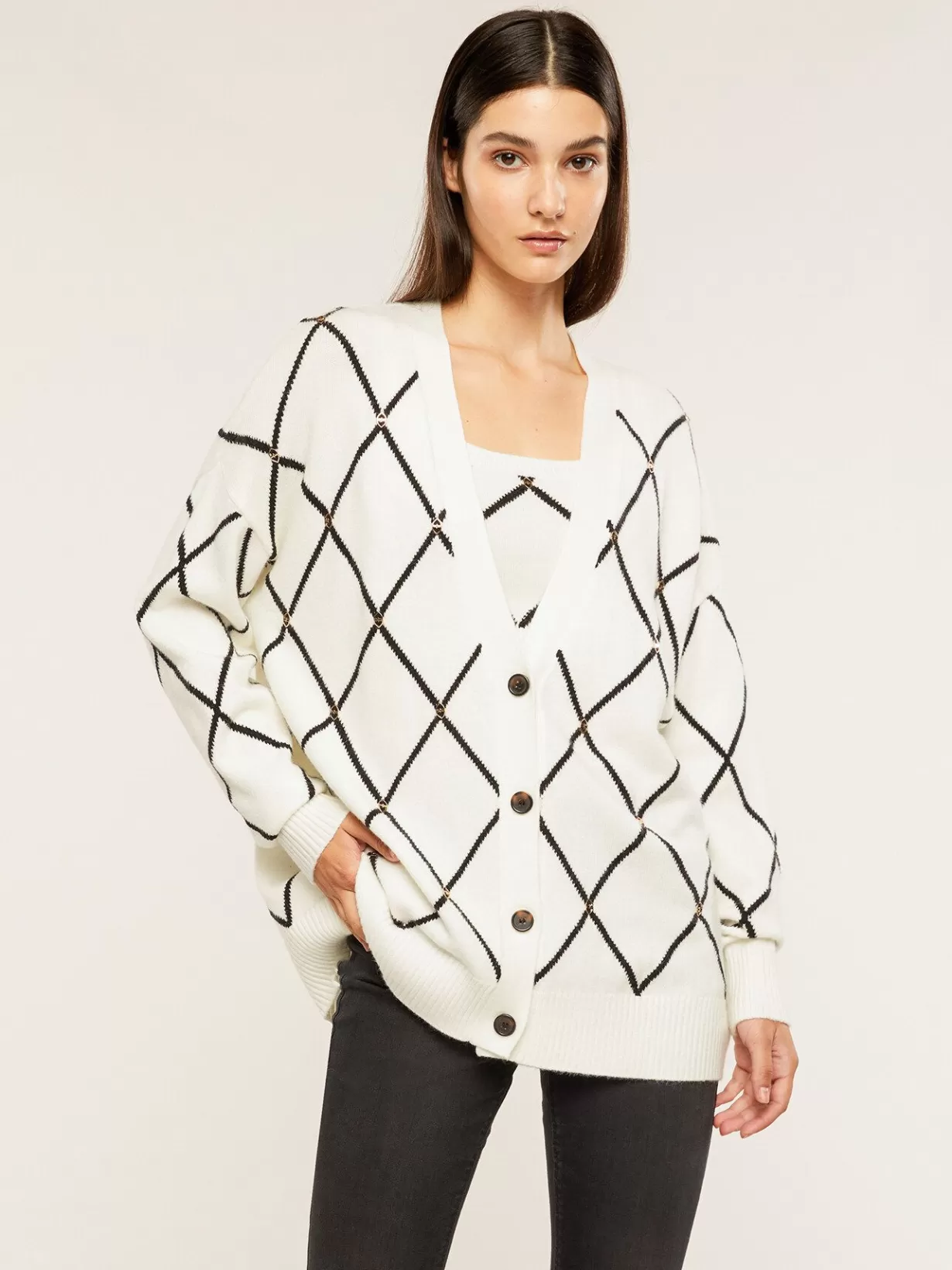 Maglie E Felpe*Motivi Cardigan In Maglia Jacquard Disegno A Rombi