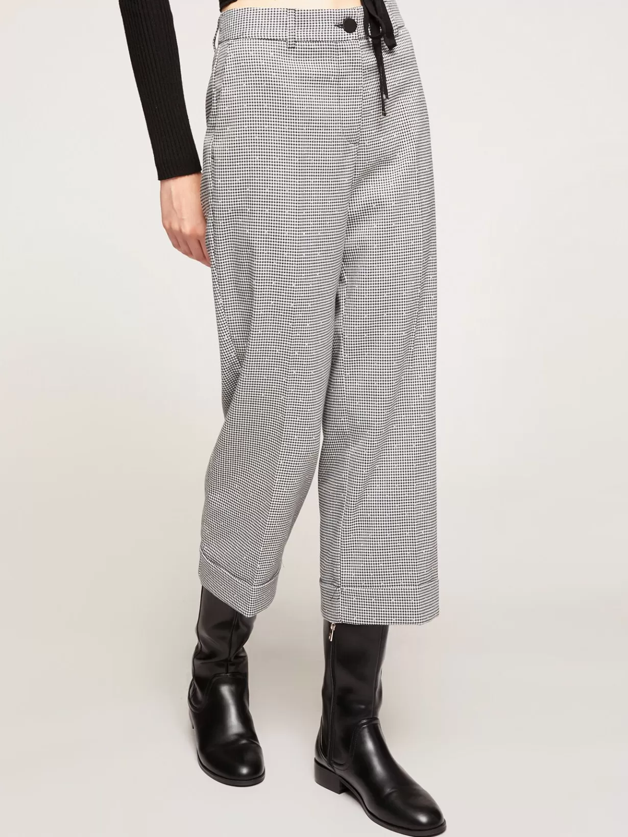 Completi E Tailleur*Motivi Pantaloni Cropped Fantasia Pied De Poule