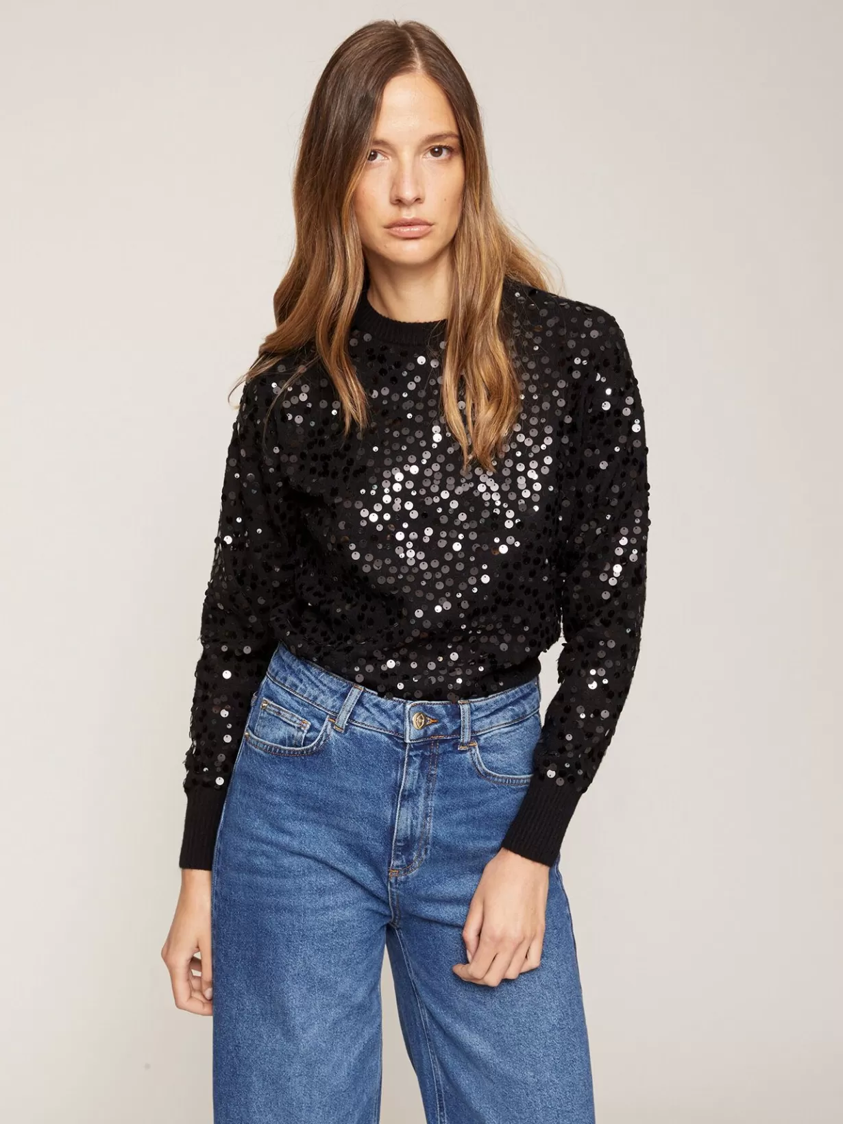 Abbigliamento*Motivi Pullover In Maglia Con Ricamo Di Paillettes